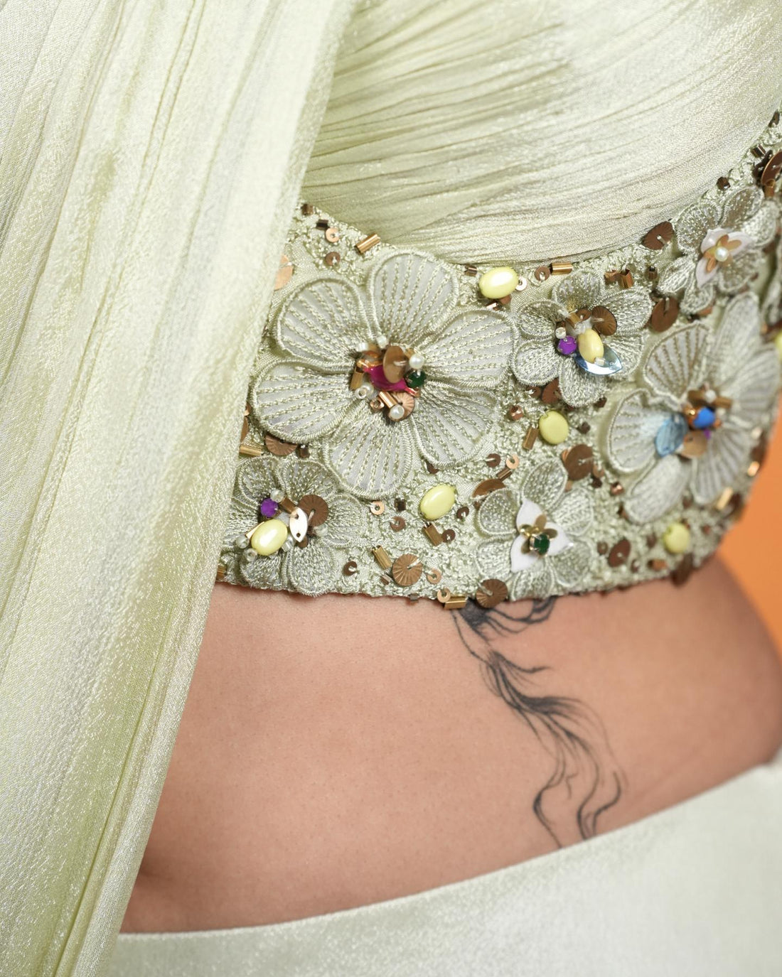 Pista Green Hand-Embroidered Ready to wear saree