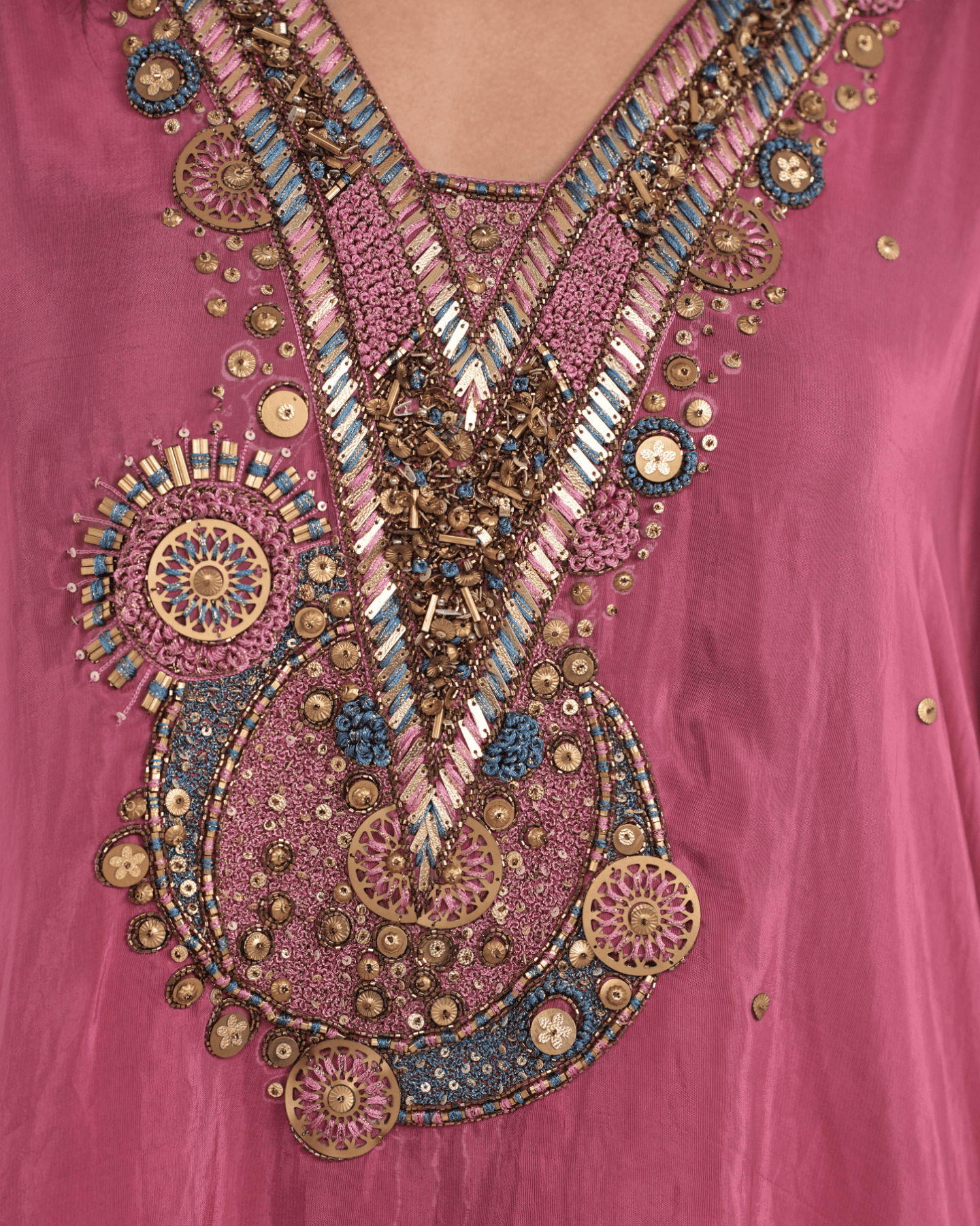 dusty Rose Embroidered kaftan with ruffle Drape skirt