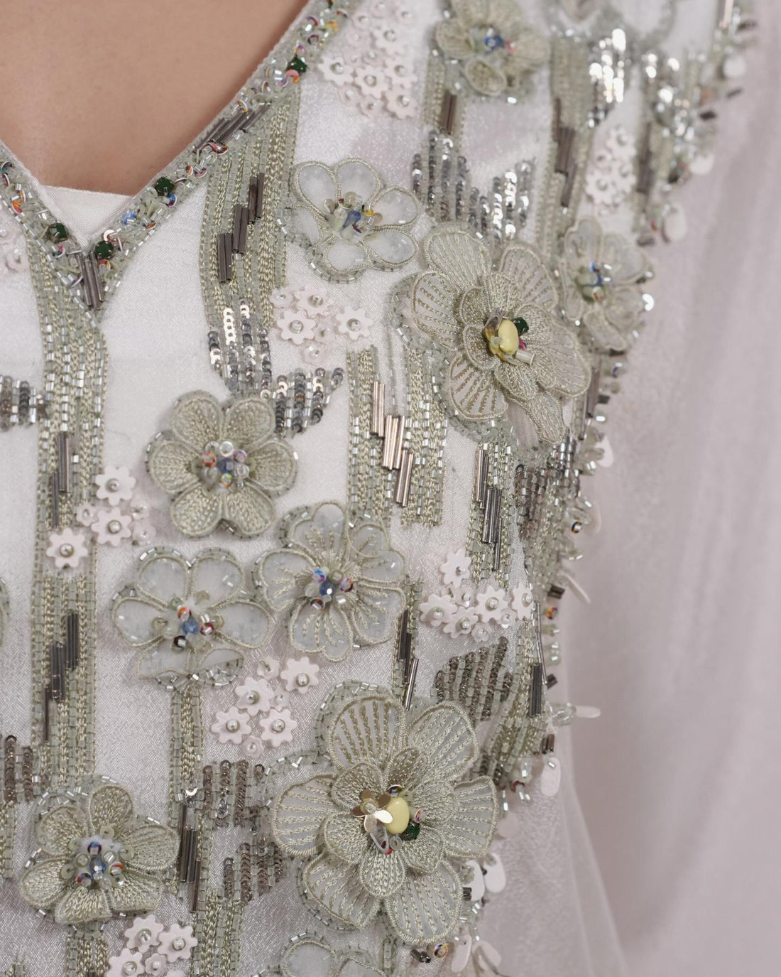 pistachio & white ombre hand-embroidered kaftan with wide-leg flared palazzo set