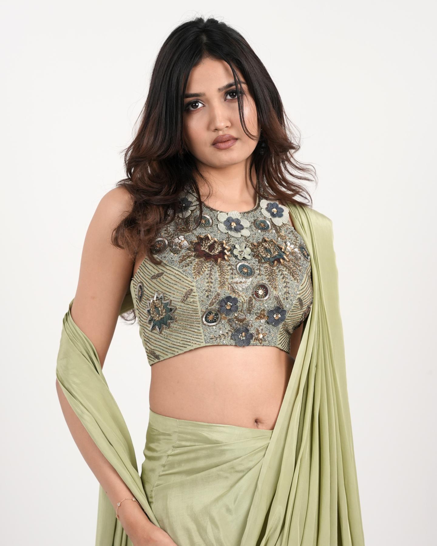 The Regal Drape, Designer Pre-Stitched Saree in Premium natural Crepe