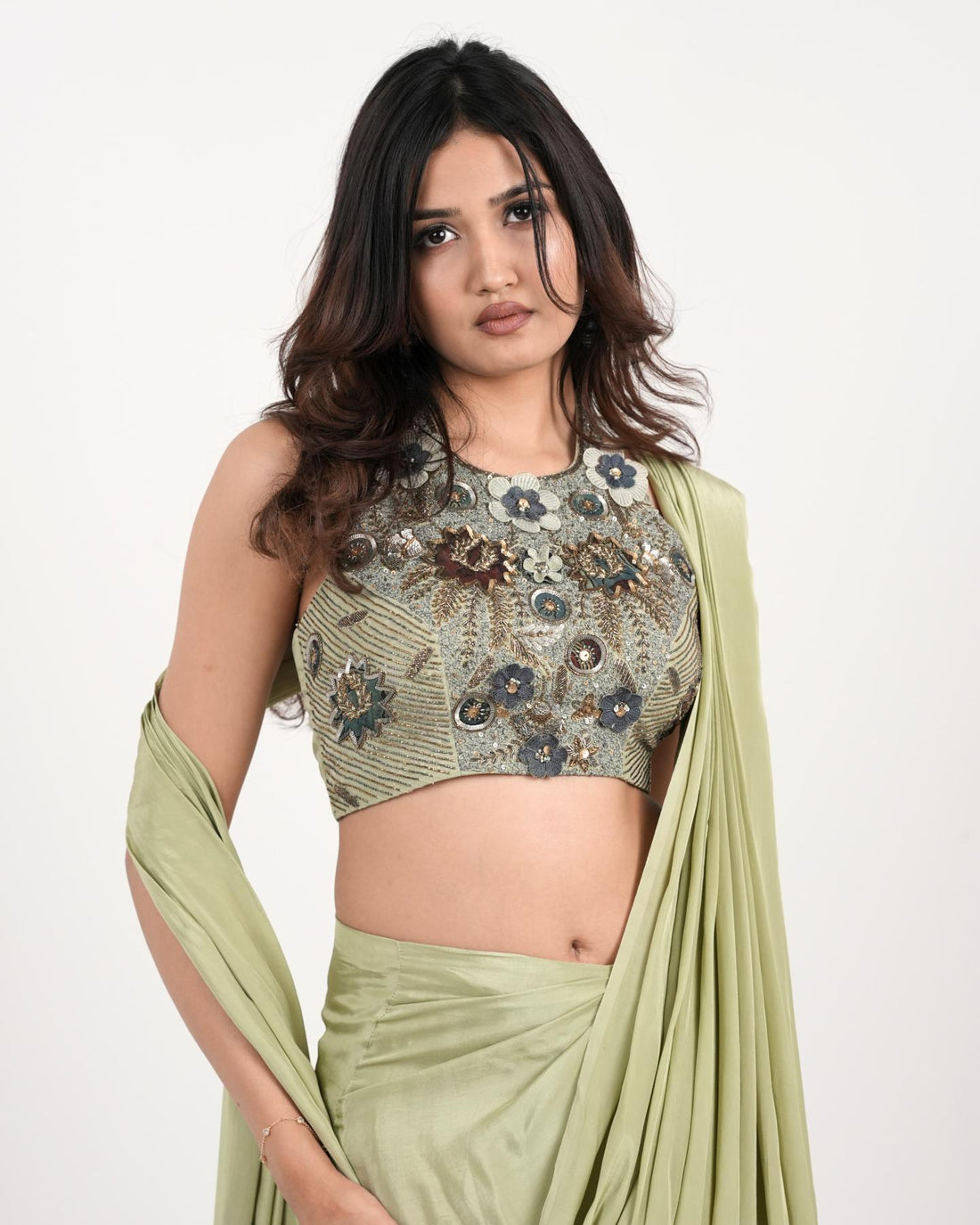 The Regal Drape, Designer Pre-Stitched Saree in Premium natural Crepe