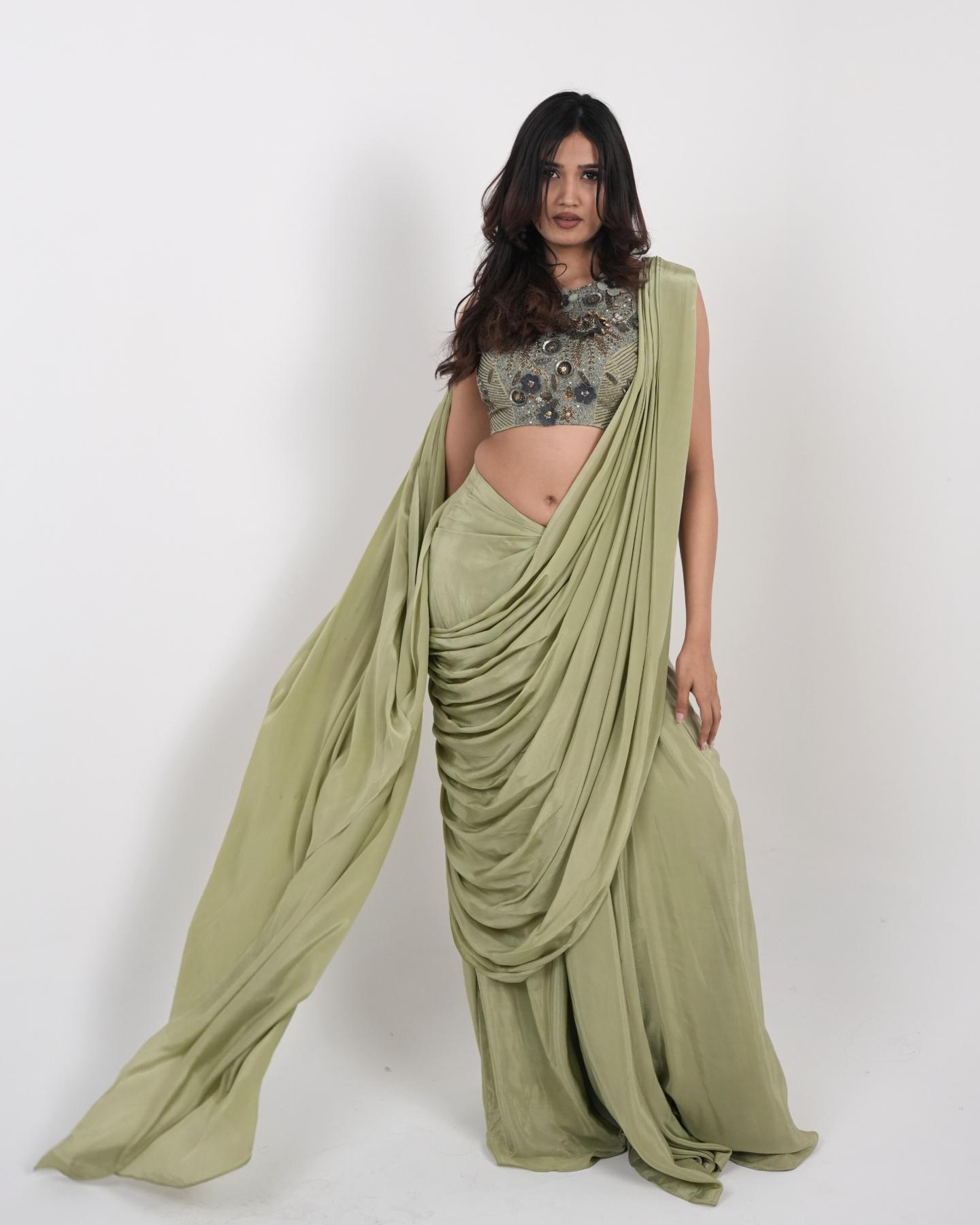 The Regal Drape, Designer Pre-Stitched Saree in Premium natural Crepe