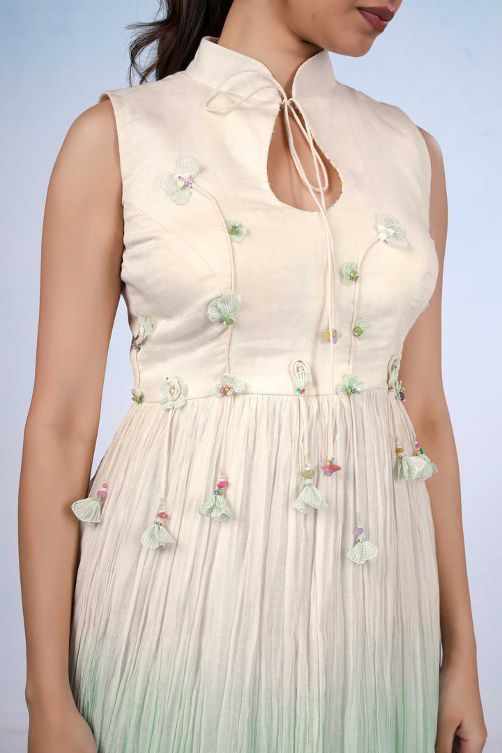 Mint Ombre Embellished Pleated Midi Dress