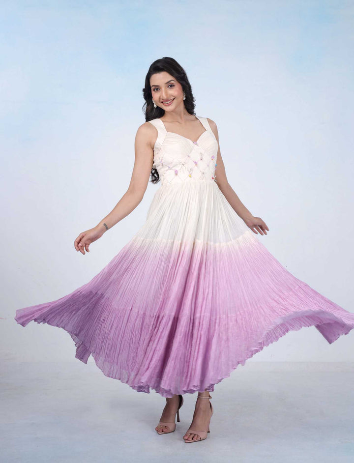 White to Lilac Flowy Dress
