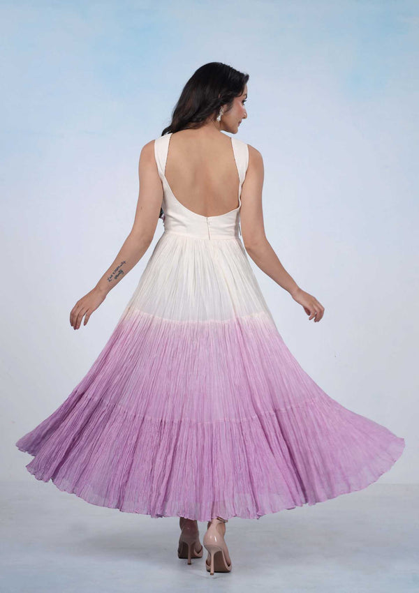 White to Lilac Flowy Dress